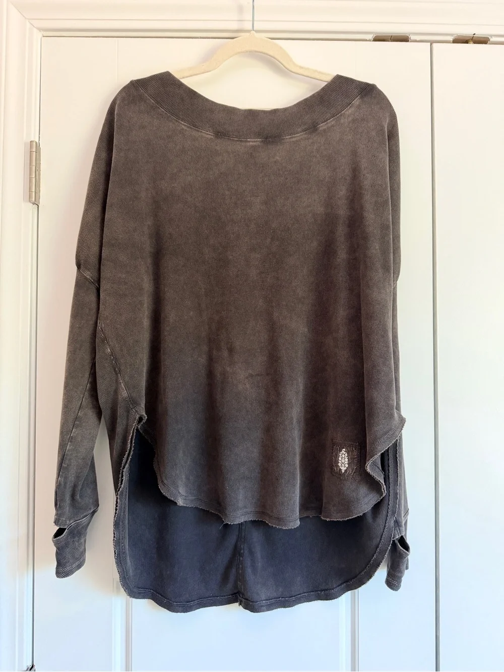 Free People Washed Deep V-Back Pullover - Charcoal - Picture 2 of 4